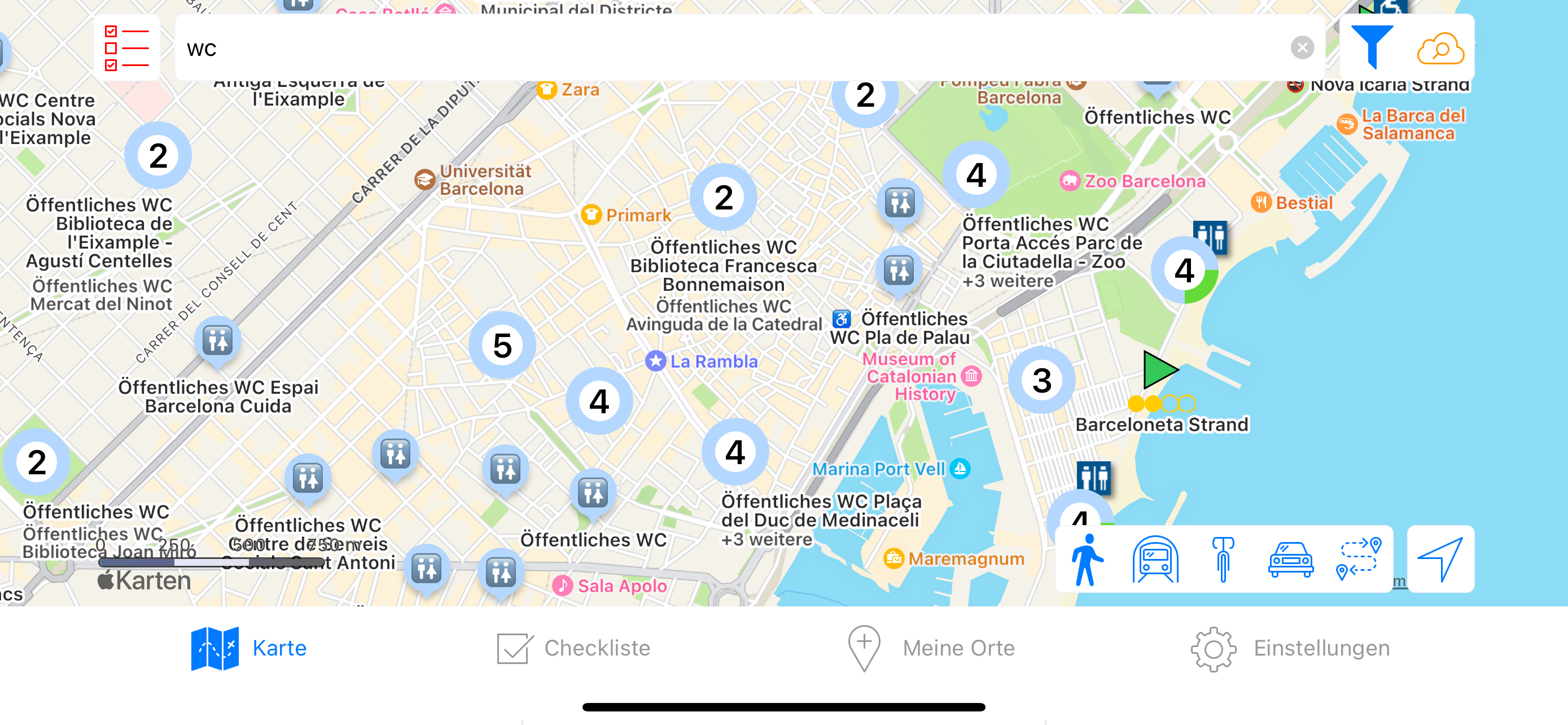 Barcelona Übersicht öffentliche Toiletten