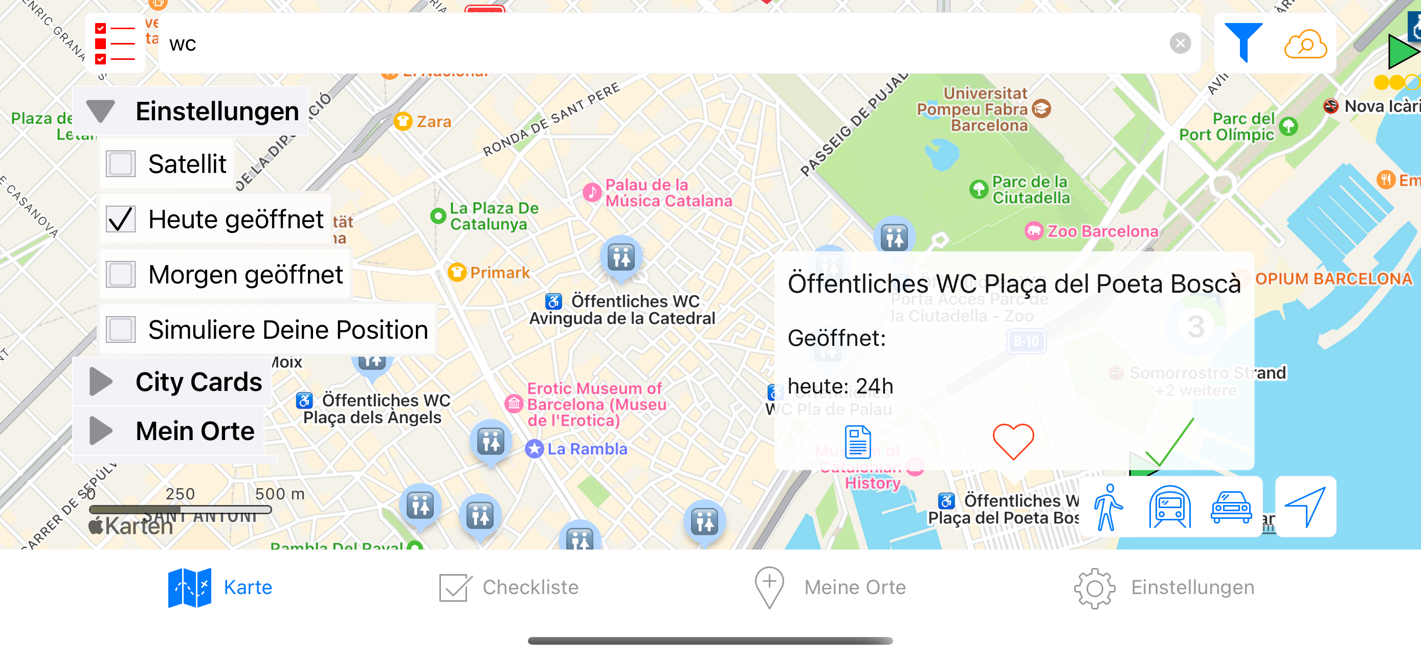 Barcelona weniger Toiletten, Filter nach geöffnet am Sonntag